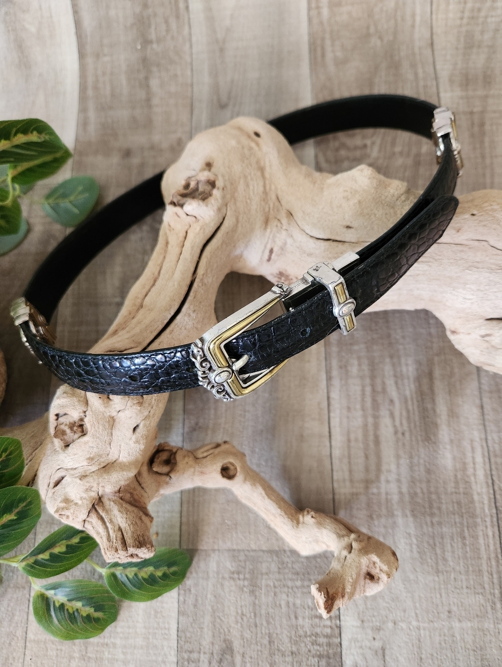 Brighton Reversible Black Leather Belt with Two-Toned Hardware